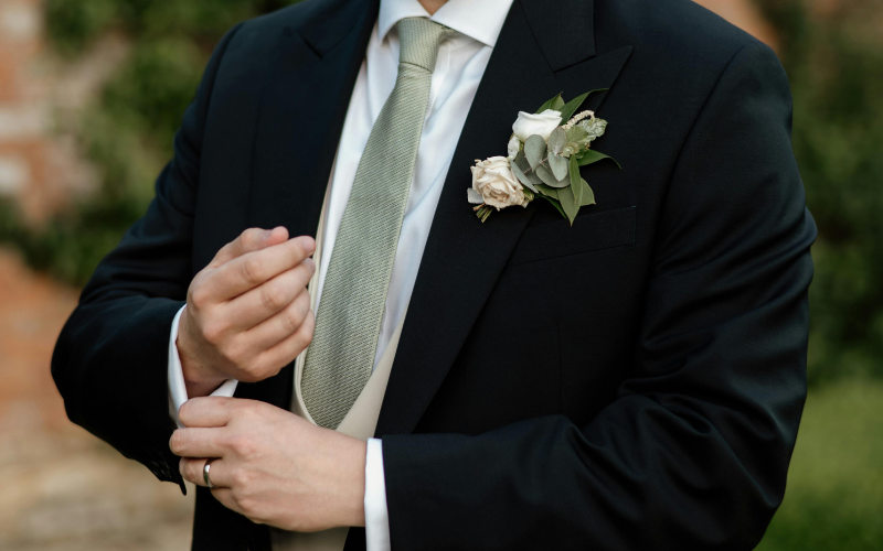 Modern Summer Wedding Style: How to Pair Sage Green Ties and Cool-Toned Socks with Blue or Grey Suits
