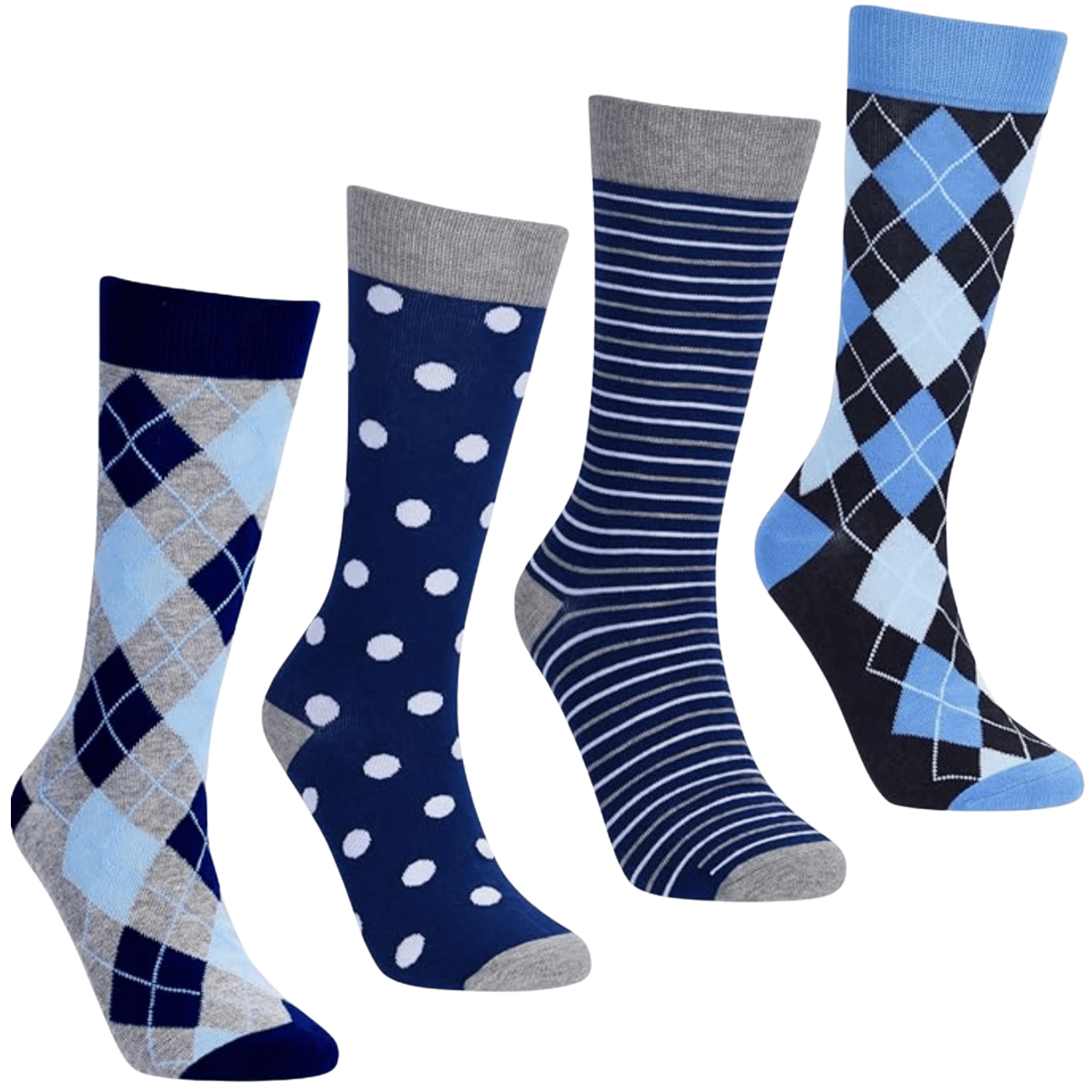 Men’s Navy Blue Dress Socks, Combed Cotton Crew Socks 4-Sock Bundle