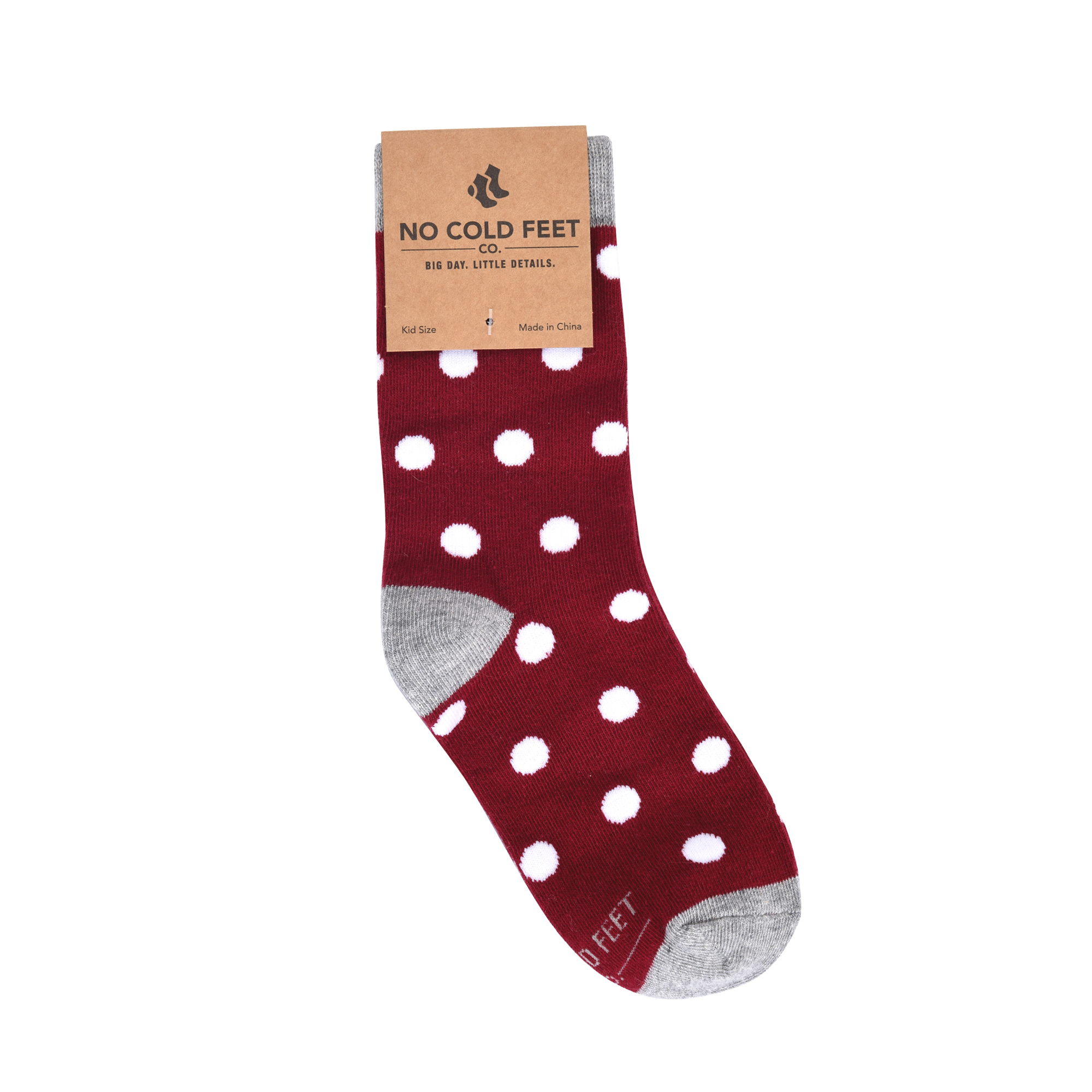 Burgundy with White Polka Dots Kids Socks