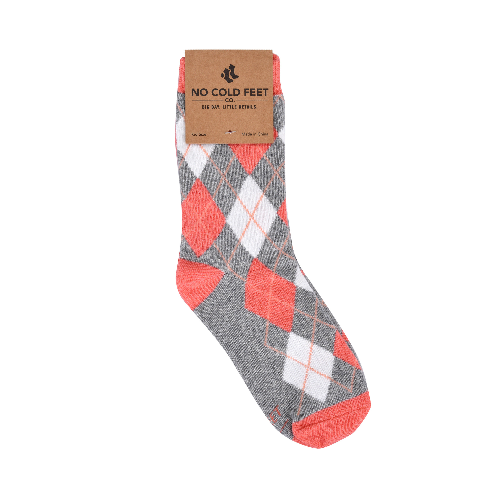 Coral and Grey Argyle Kids Socks