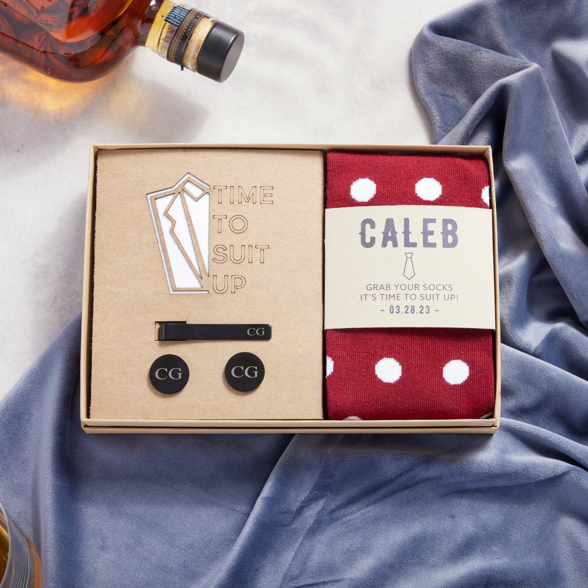 Time To Suit Up Box with Engraved Round Cufflinks