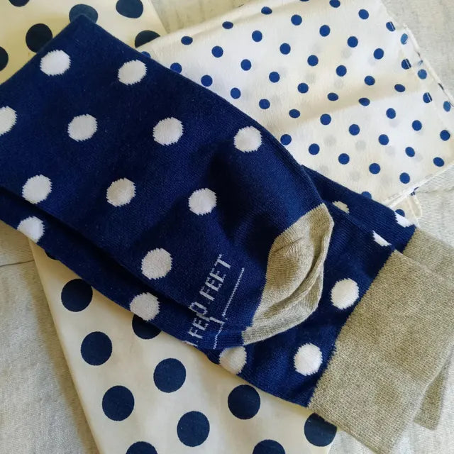 Navy & White Polka Dot Socks on Polka Dot Pocket Square
