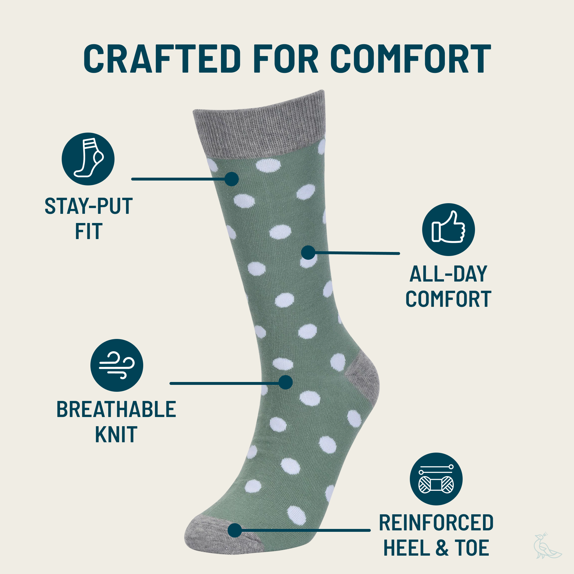 Sage Green with White Polka Dot Socks