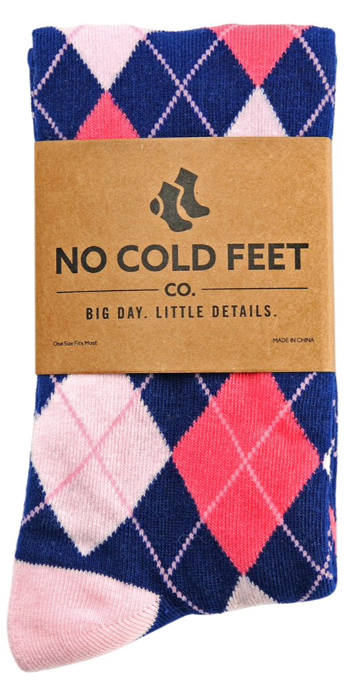 No Cold Feet Navy and Pink Argyle Socks, M No Cold Feet Navy and Pink Argyle Socks, M